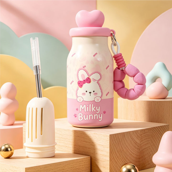 Insulated drinking bottle with sweet dog design and practical carrying strap Bowlift