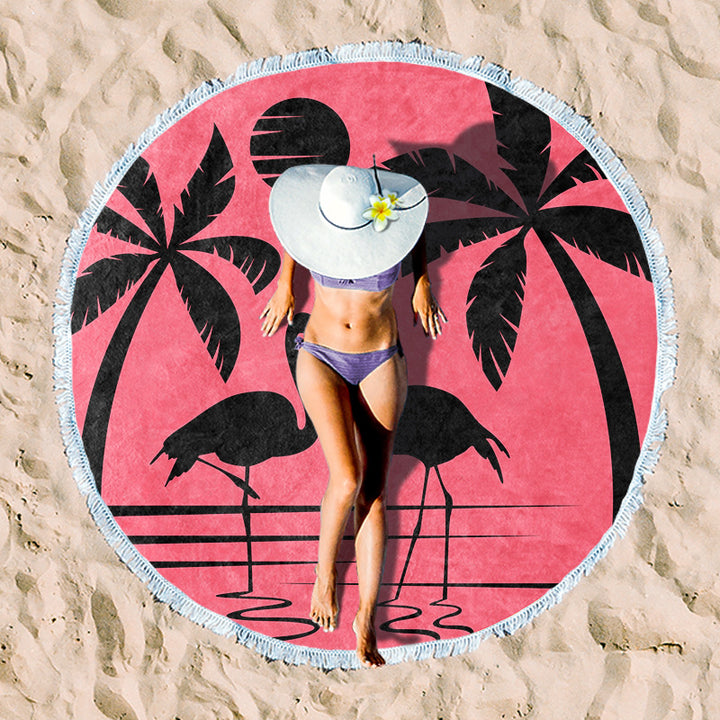 Round beach towel with colorful tropical motif Bowlift
