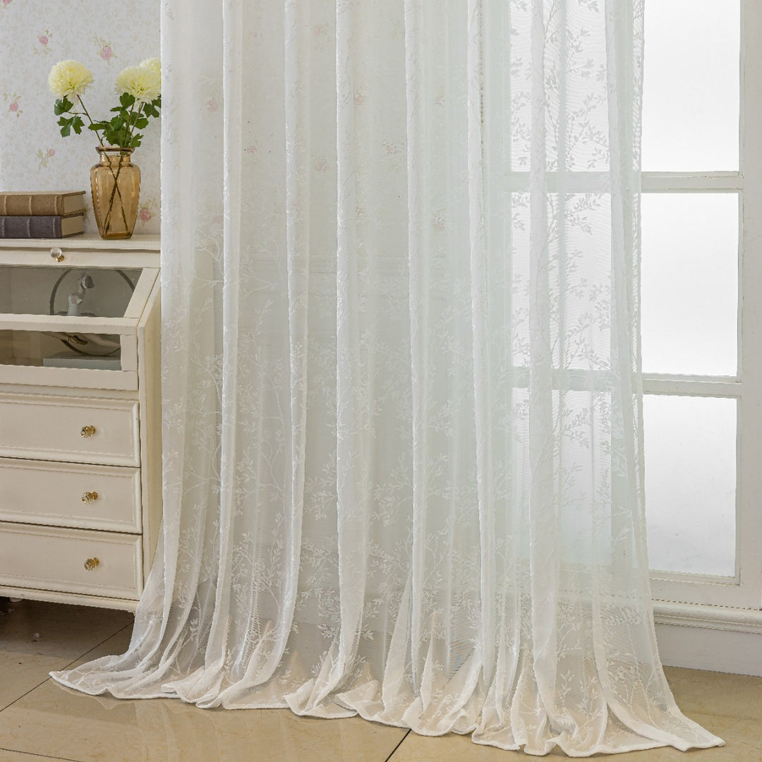 WoFloral Embroidered Sheer Curtain Bowlift