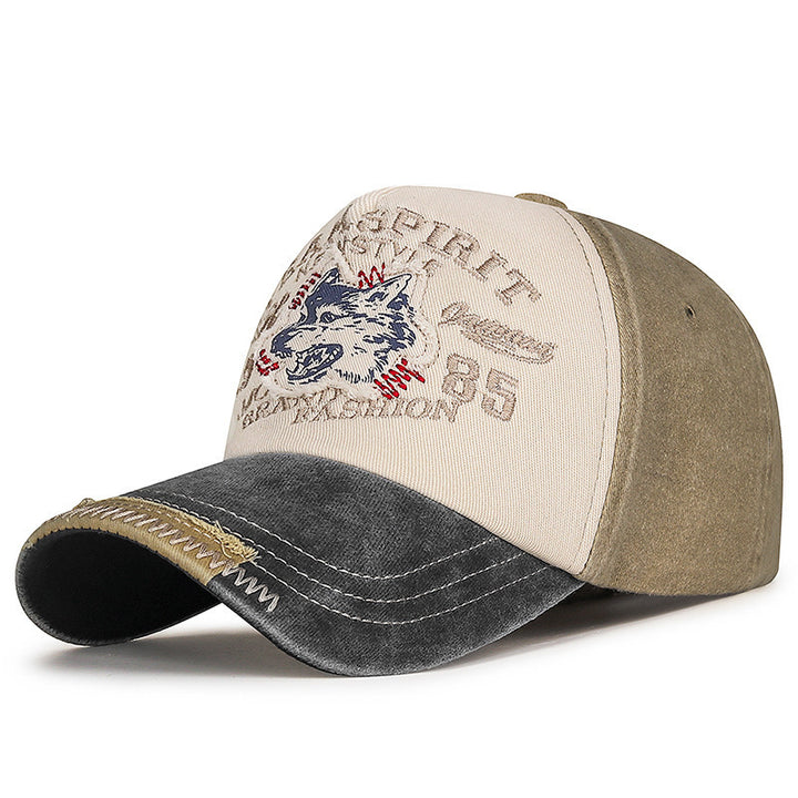 Men's Vintage-Inspired Embroidered Wolf Cap Bowlift