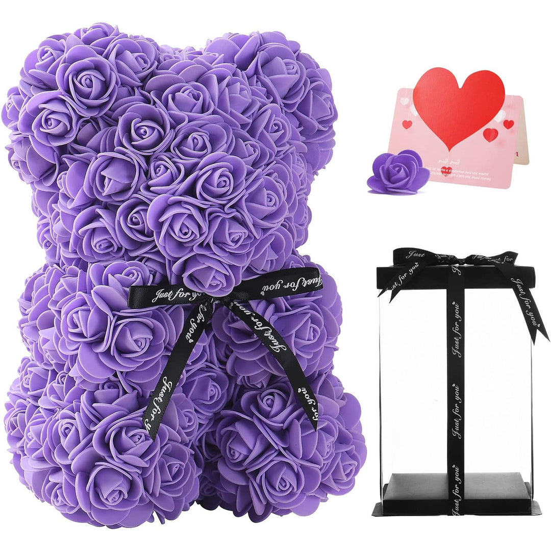 Handcrafted Foam Rose Teddy Bear Gift Sculpture With Satin Ribbon
