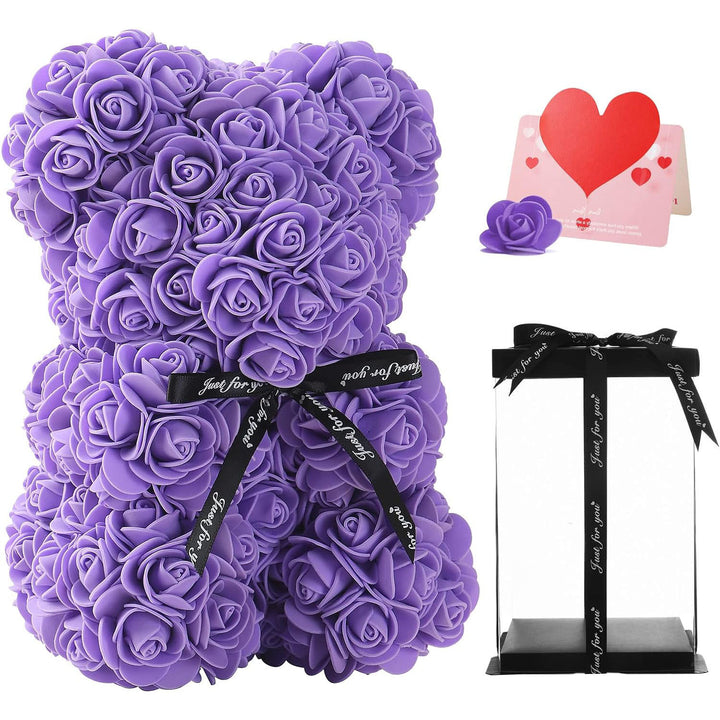 Handcrafted Foam Rose Teddy Bear Gift Sculpture With Satin Ribbon