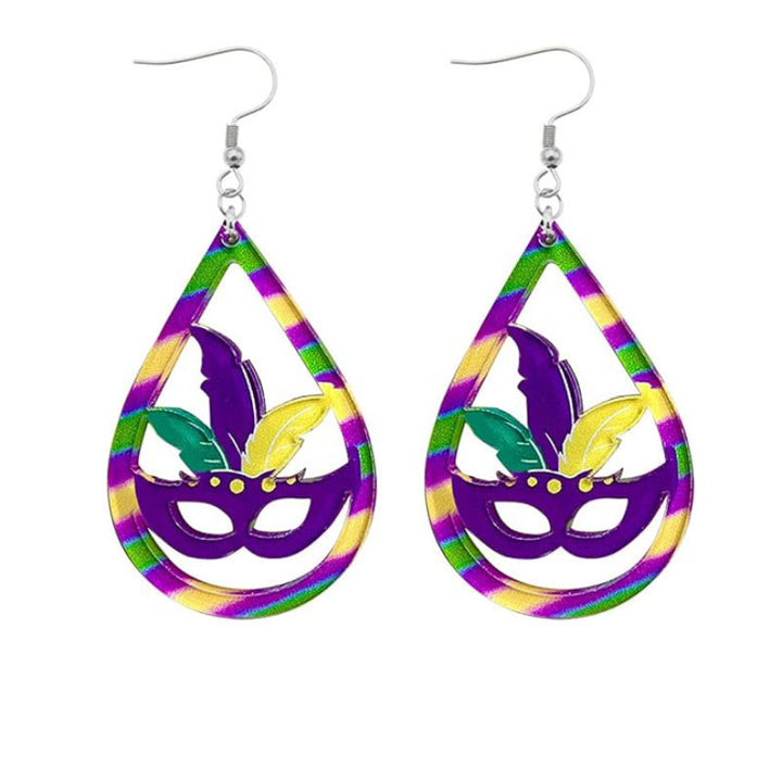 Festive Mardi Gras Mask Earrings Bowlift