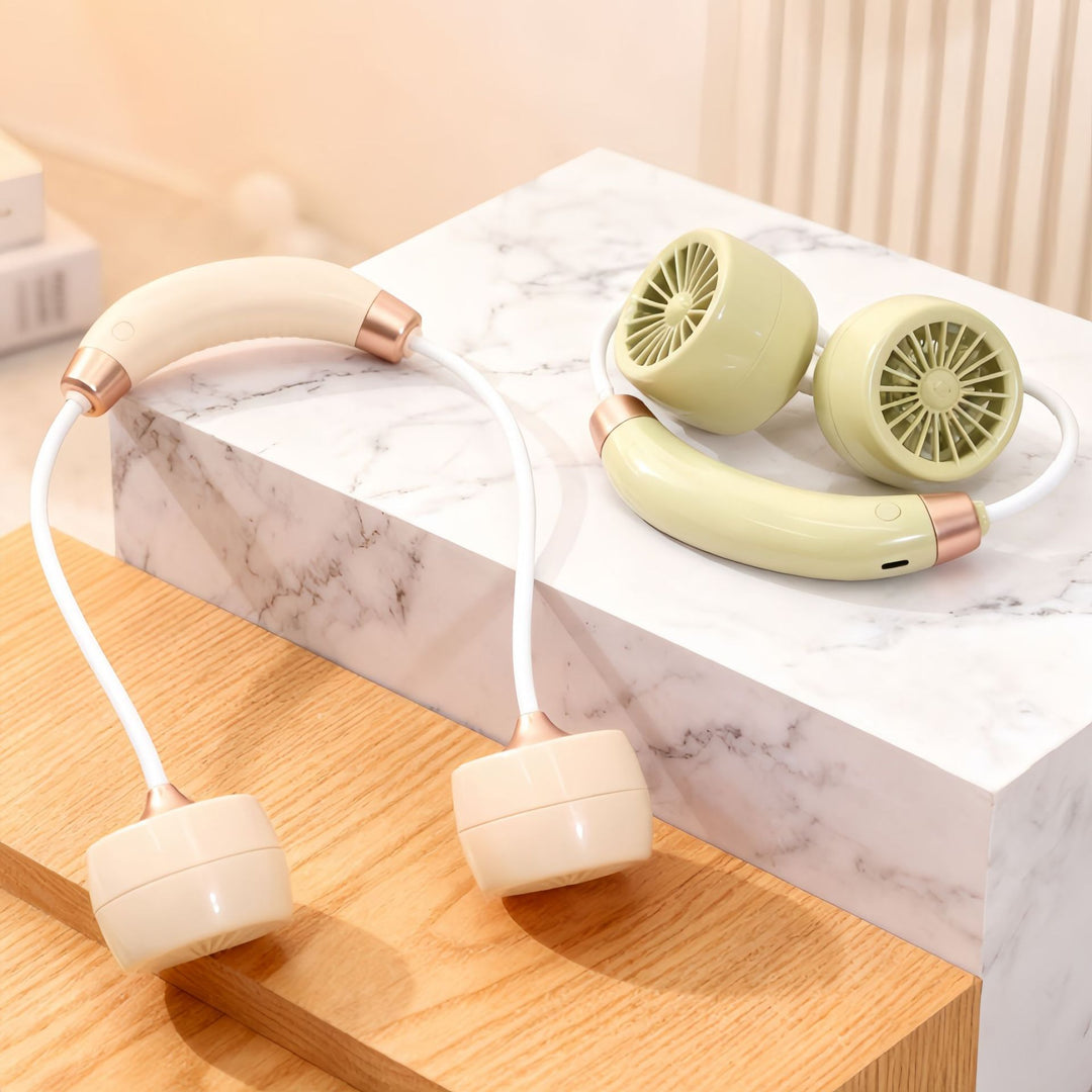 Women's portable neck fan with flexible holder and ergonomic design Bowlift