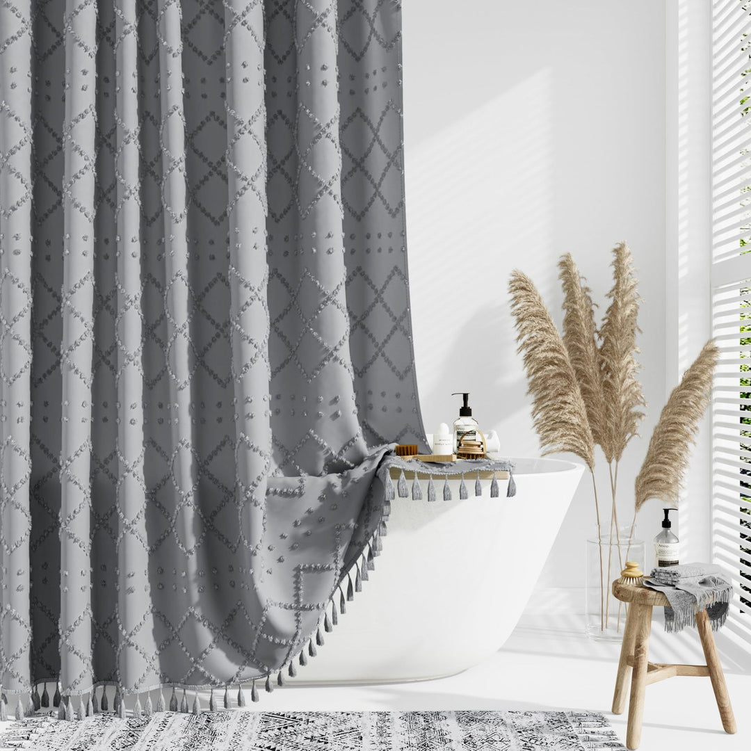Textured Geometric Shower Curtain Bowlift