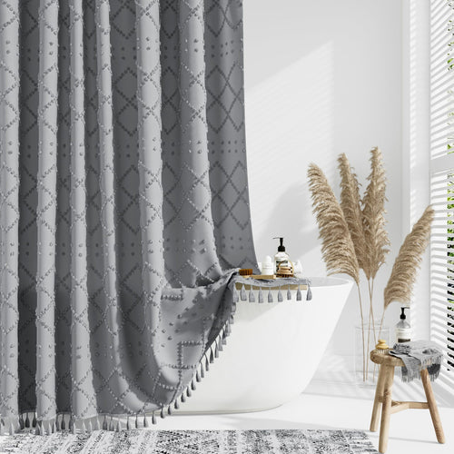Textured Geometric Shower Curtain Bowlift
