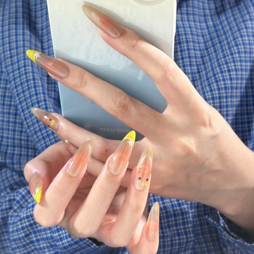 Elegant Press-On Nail Extensions with Floral Design Bowlift
