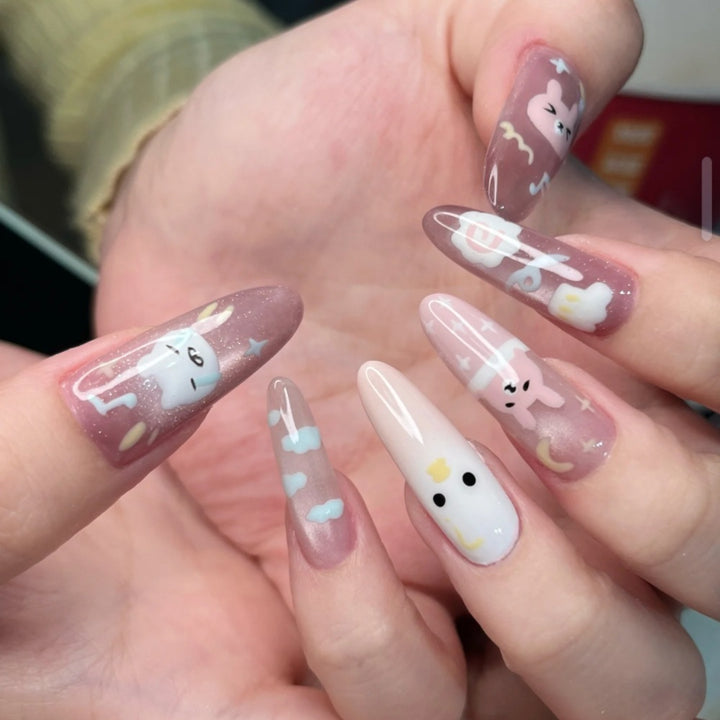 Decorative Press-On Nail Set with Whimsical Bow Designs Bowlift