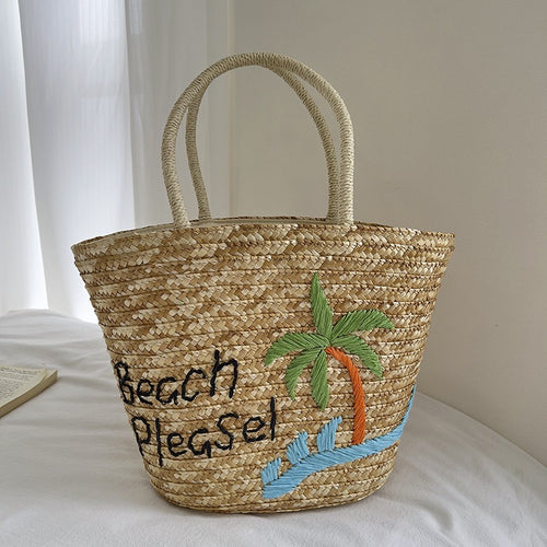 Handmade straw bag with colorful lemon motif Bowlift