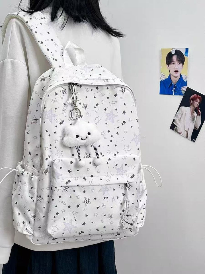 Backpack with Sparkling Star Motif and Charming Pendant Bowlift