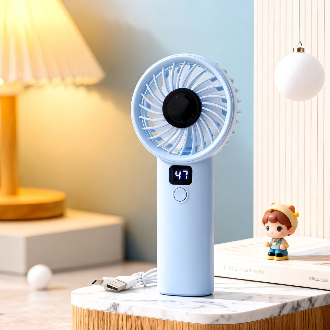 Women's Portable Mini Fan with Digital Speed Display Bowlift