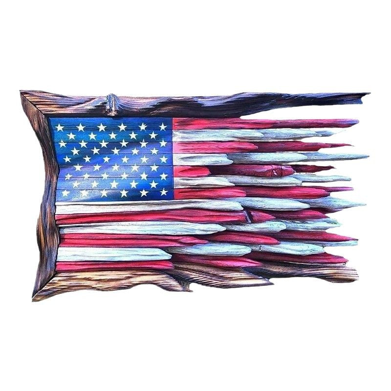 Unisex nan handcrafted rustic wall relief American flag made of driftwood Bowlift