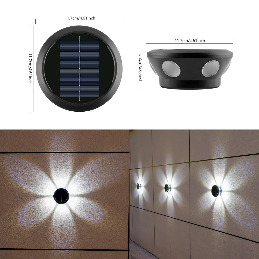 Round Solar Wall Lamp With Quad-Beam LED Decorative Outdoor Sconce And Weatherproof Housing Bowlift