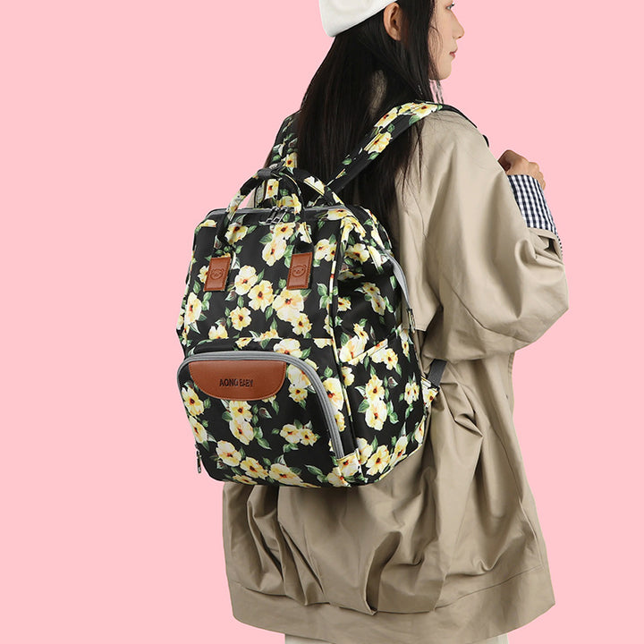 Creative Floral Print Multi-Pocket Diaper Backpack Bowlift