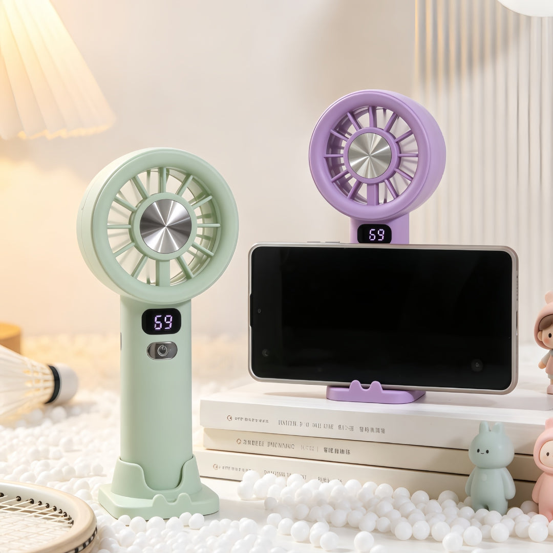Ladies portable hand fan with LCD display and USB charging function Bowlift