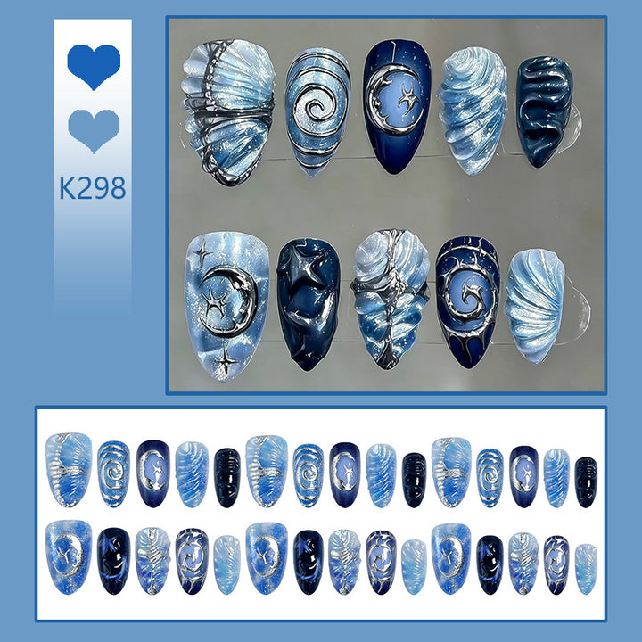 Artificial nail set with galactic design and holographic effects Bowlift