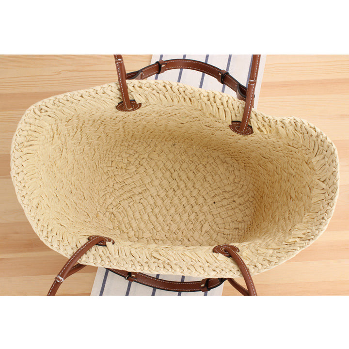 Braided Beach Bag with Elegant Leather Handles Bowlift
