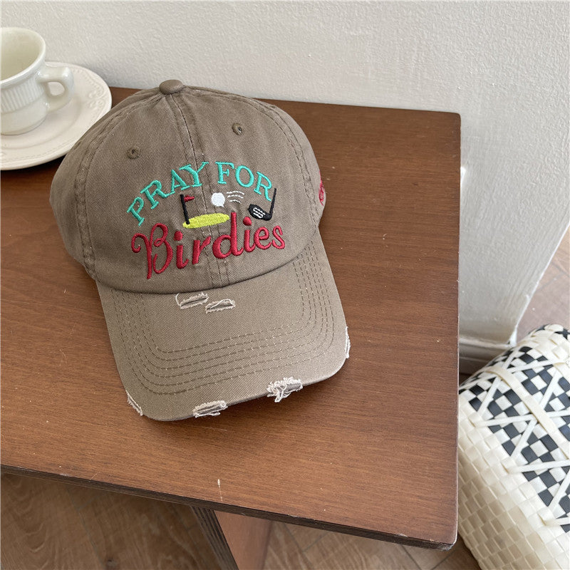 Women's Casual Distressed Embroidered Baseball Cap Bowlift