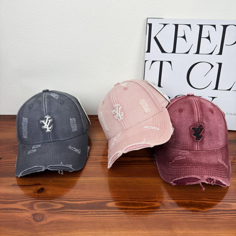 Men's Distressed Denim Adjustable Baseball Cap Bowlift