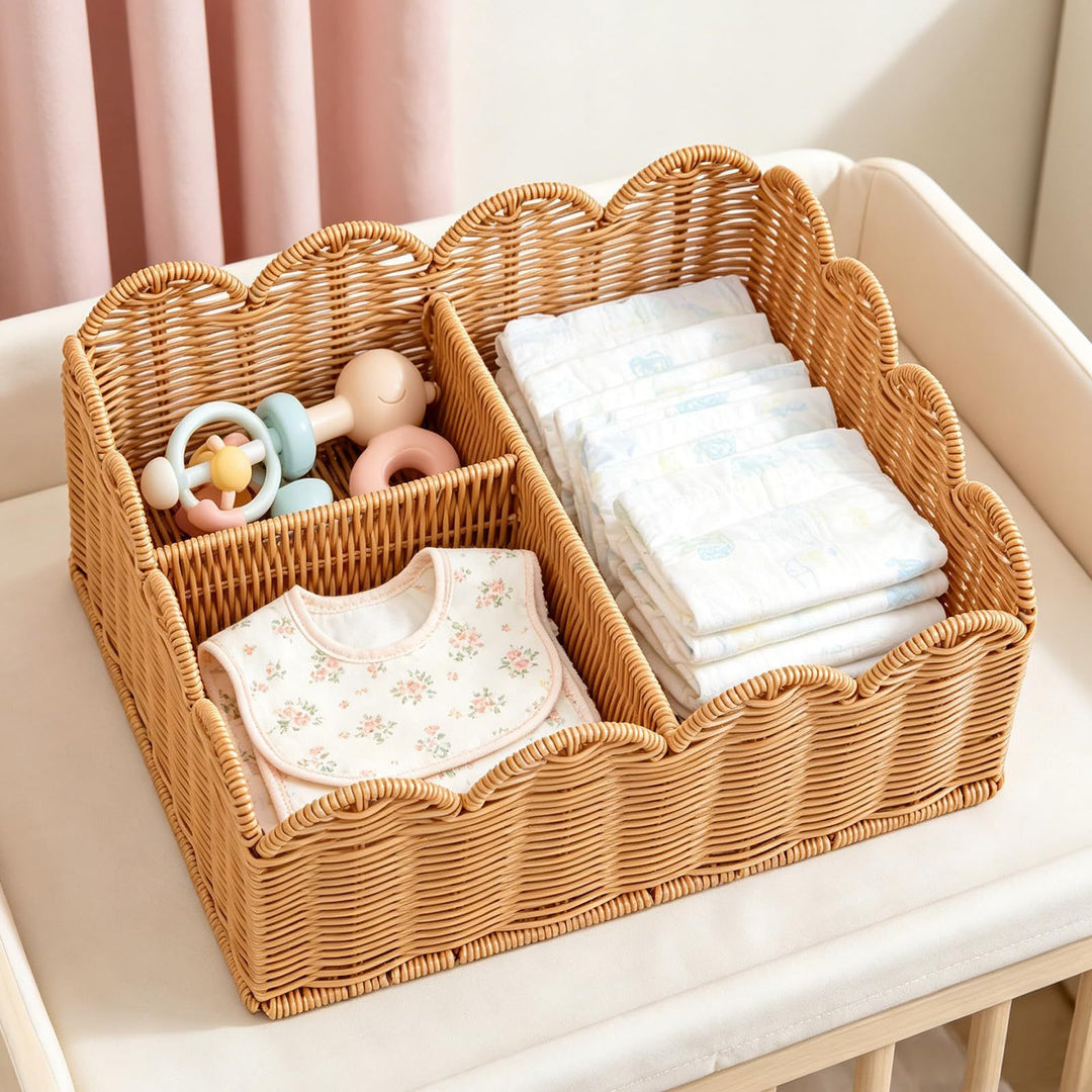 Decorative Scalloped Woven Storage Basket Bowlift
