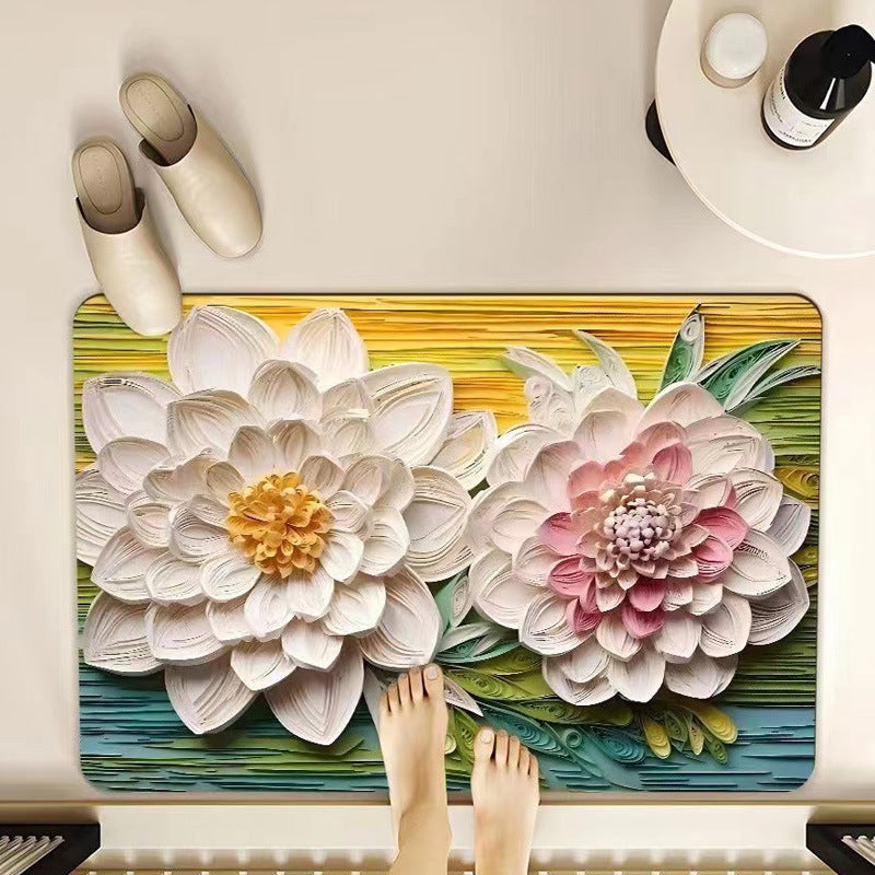 Floral-Themed Memory Foam Bathroom Mat Bowlift