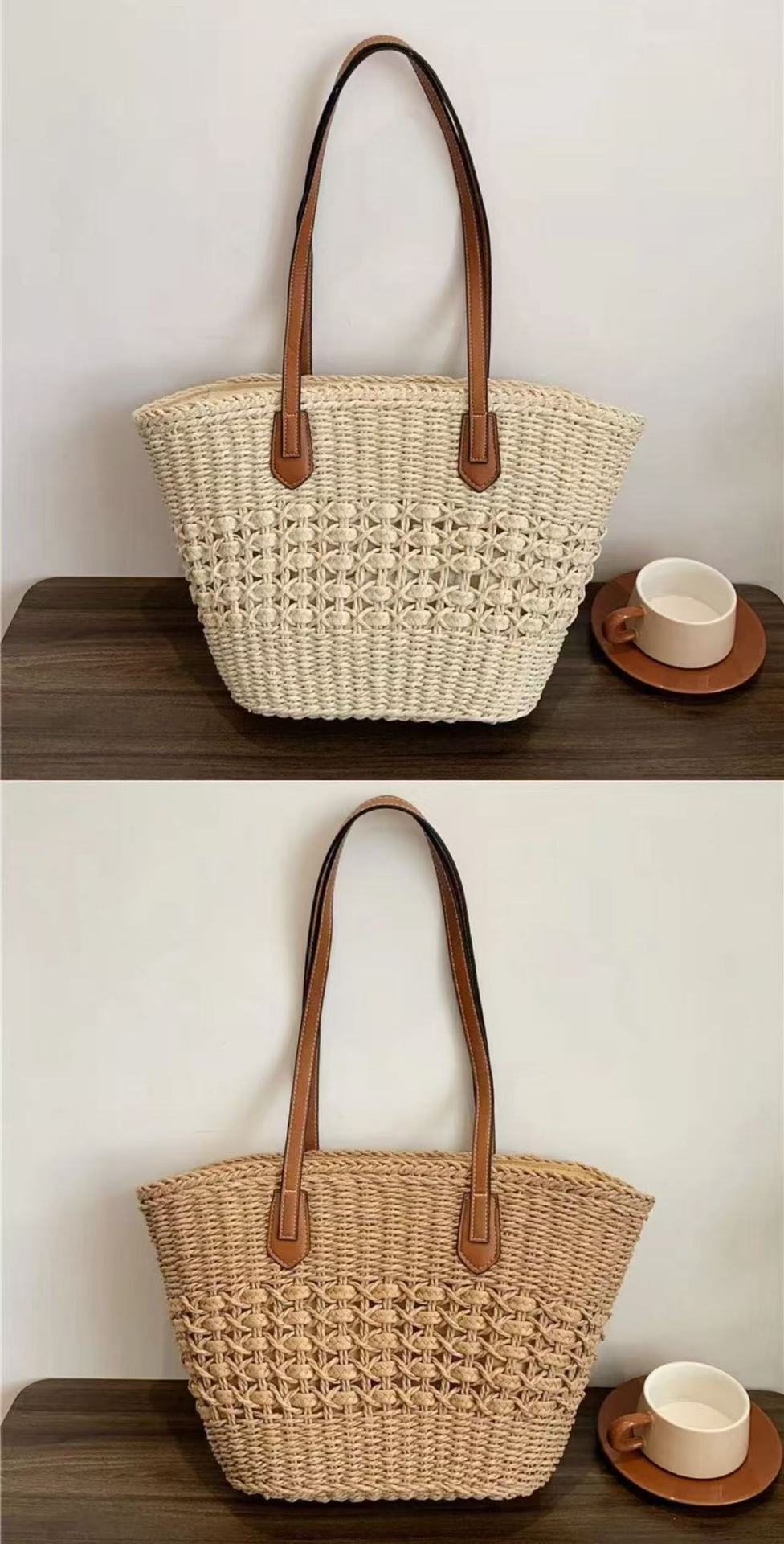 Braided tote bag with leather accents Bowlift