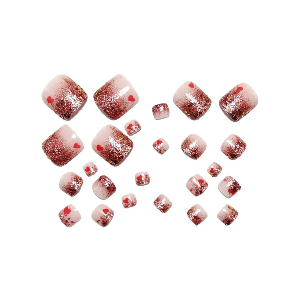 Artificial nails with glitter and heart pattern Bowlift