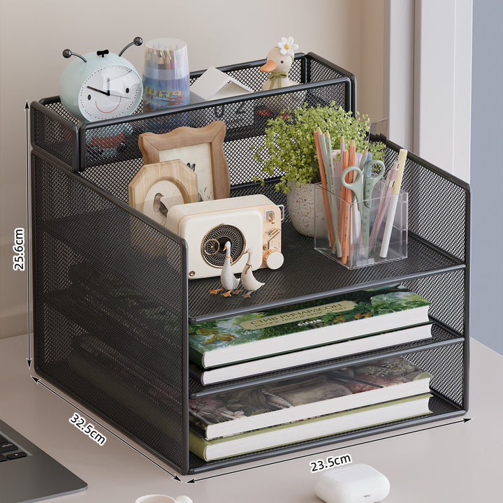 Multi-Tiered Mesh Desktop Organizer with Document Holders Bowlift