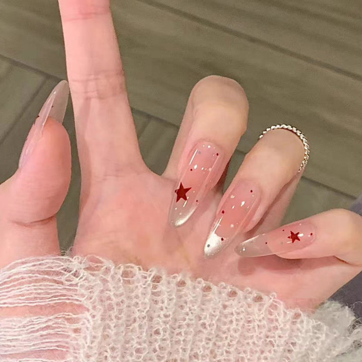 Artistic Press-On Nail Set with Star Accents Bowlift