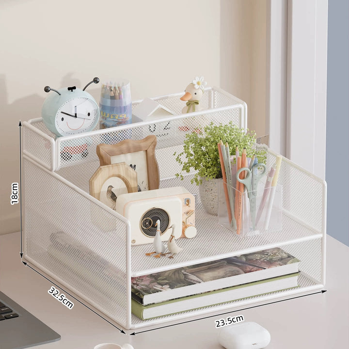Multi-Tiered Mesh Desktop Organizer with Document Holders Bowlift