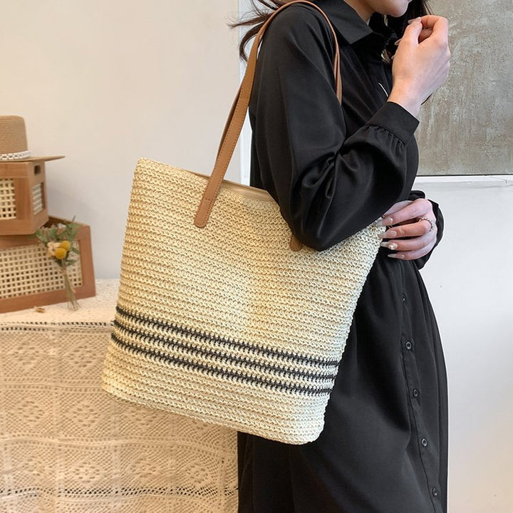 Fashionable Bast and Leather Tote Bag Bowlift
