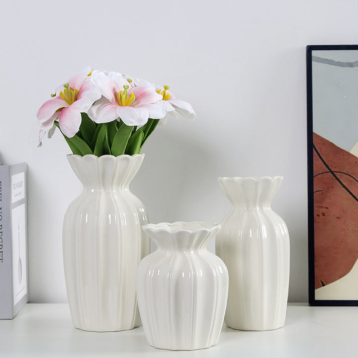 Fluted Ceramic Decorative Flower Vase Bowlift
