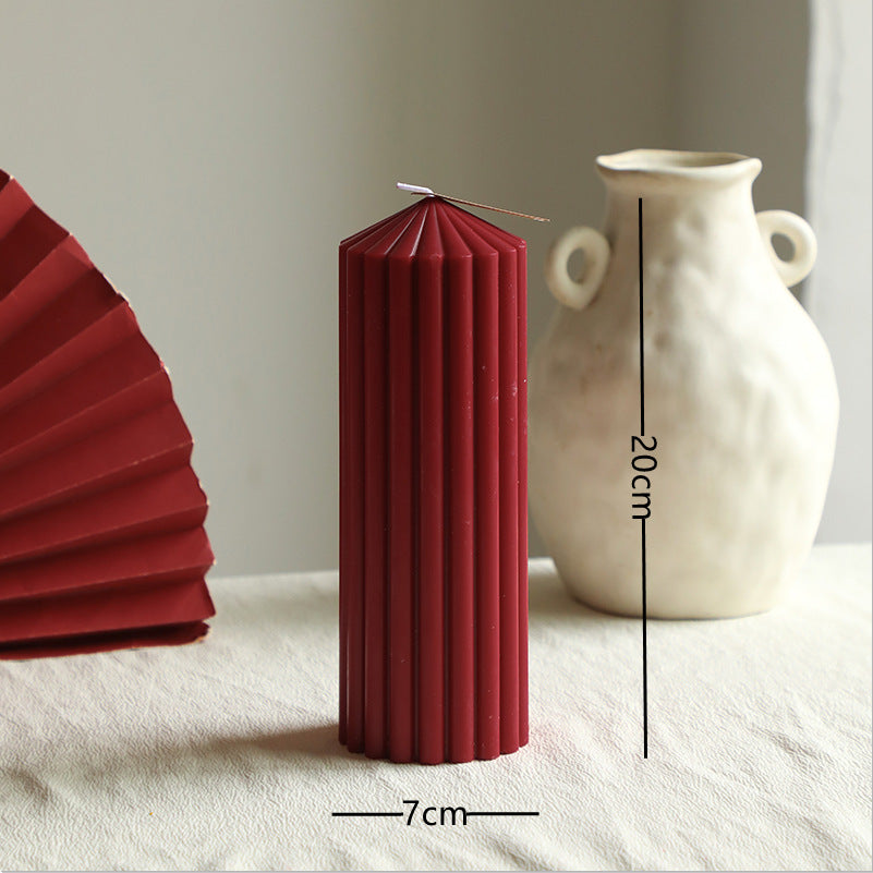 Ribbed Stacked Sphere Decorative Scented Pillar Candle With Long Cotton Wick