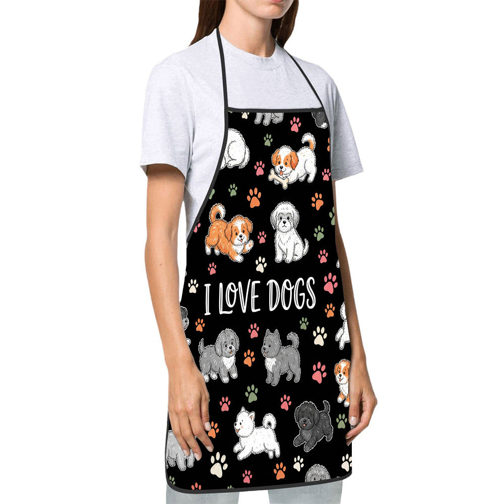 Dog Lover Full-Coverage Kitchen Apron With Adjustable Neck Strap And Waterproof Polyester Shell