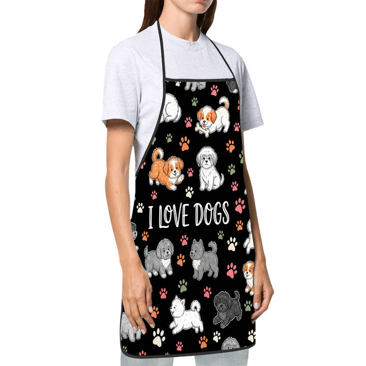 Dog Lover Full-Coverage Kitchen Apron With Adjustable Neck Strap And Waterproof Polyester Shell