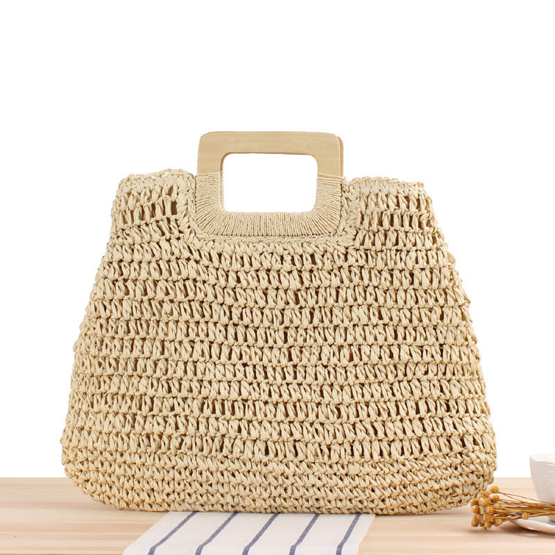 Macrame Tote Bag with Elegant Wooden Handle Bowlift