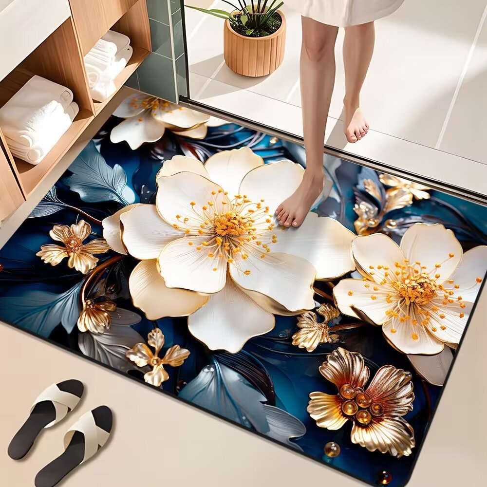 Floral Design Bathroom Mat Bowlift