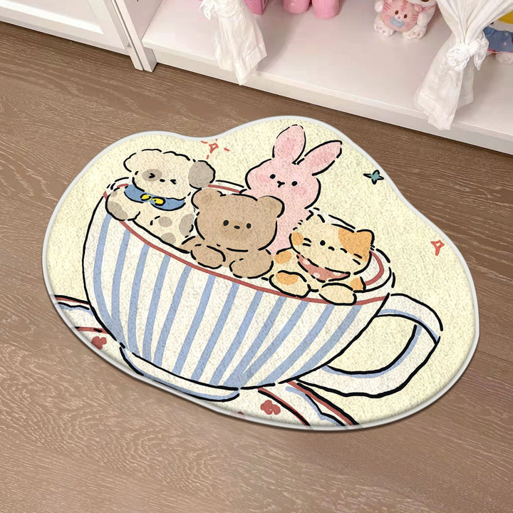 Children's Playful Cat-Shaped Area Mat Bowlift
