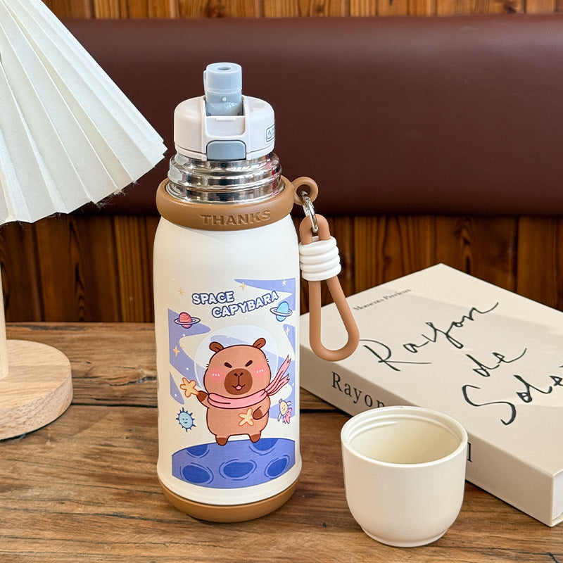 Women's insulated drinking bottle with animal design and practical carrying strap Bowlift