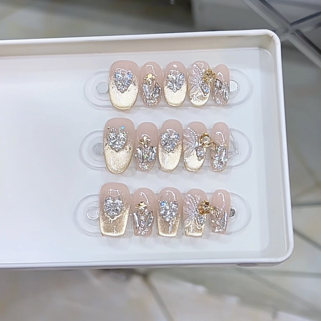 Glamorous Rhinestone-Accented Press-On Nail Set Bowlift