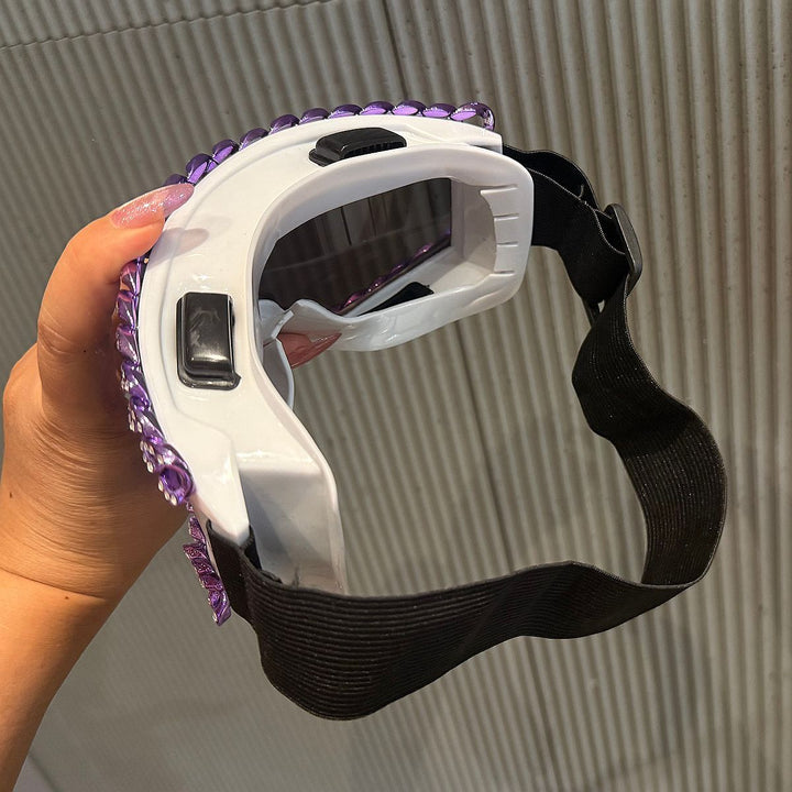 Ladies sporty elegant ski goggles with rhinestone decorated frame Bowlift
