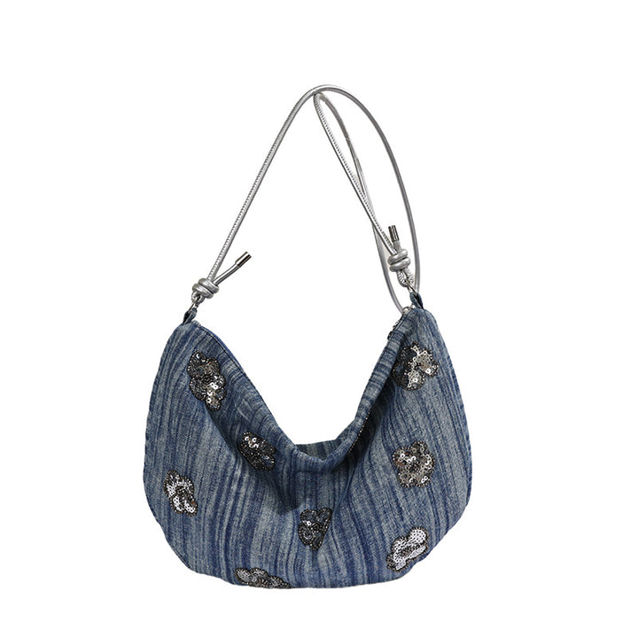 Floral Embellished Denim Handbag Bowlift