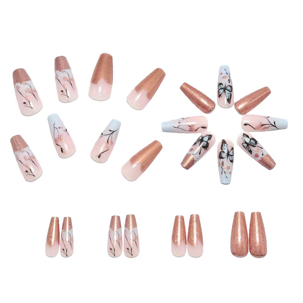 Acrylic nails with elegant butterfly design and glitter effects Bowlift