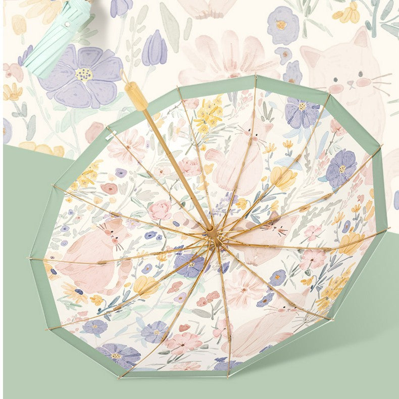 Ladies Foldable Sun Umbrella with Dreamy Floral Design Bowlift