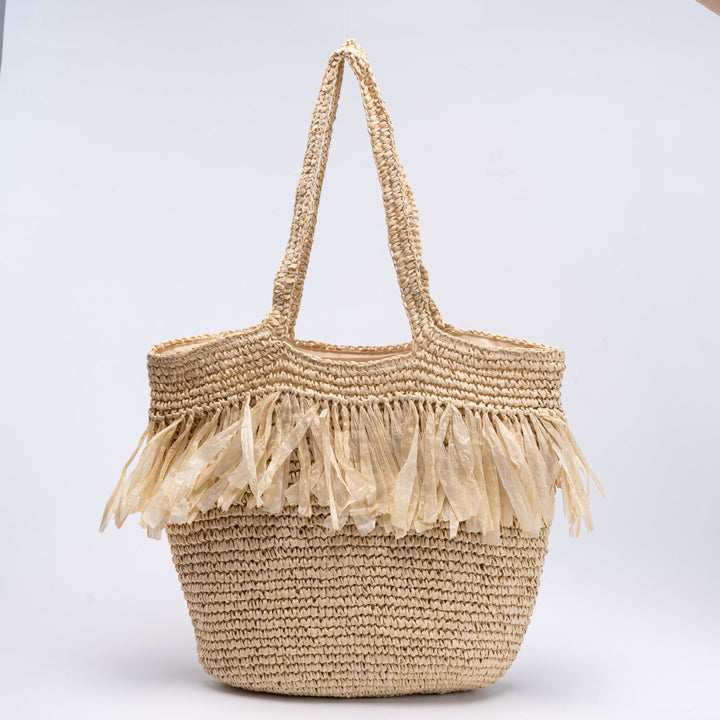 Elegant straw bag with fringed accents Bowlift