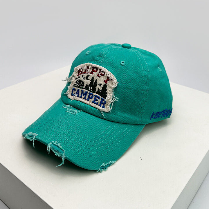 Men's Distressed Embroidered Camping Cap Bowlift