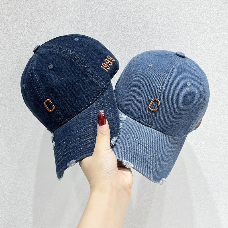 Women's Distressed Denim Baseball Cap Bowlift 1784270579