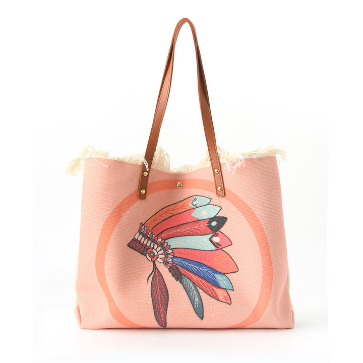 Beach bag with floral pattern and fringes Bowlift