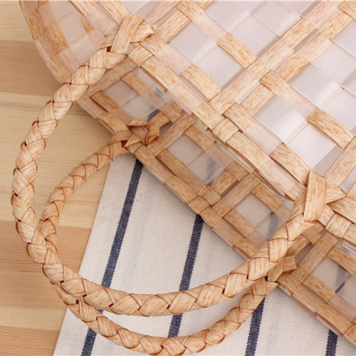 Modern basket bag with refined stripes Bowlift