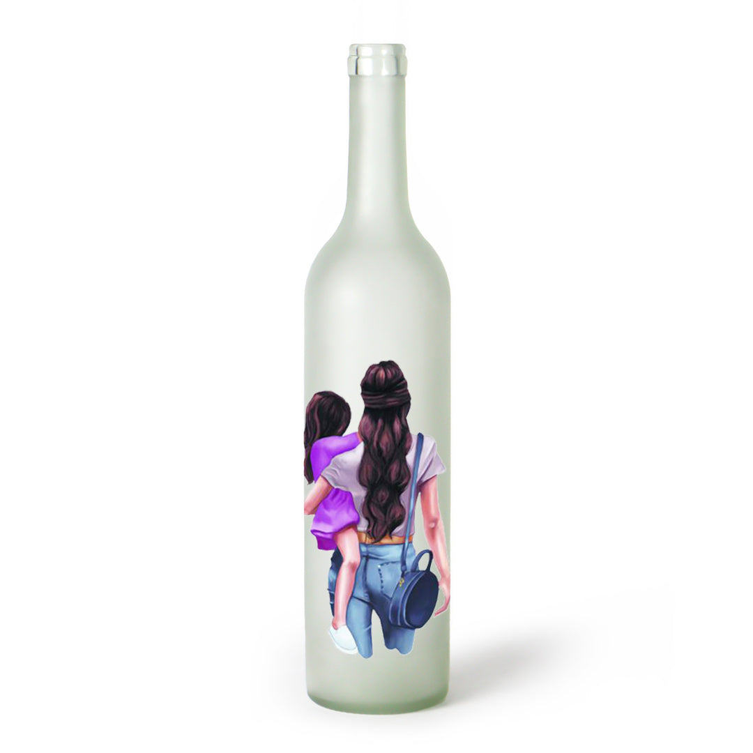 Decorative Frosted Glass Bottle Vase With Fashion Collage Decal